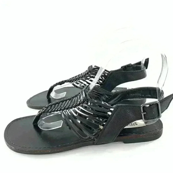 Steve Madden sandals 6.5 Starly black faux leather boho t-strap vintage y2k - Picture 4 of 13